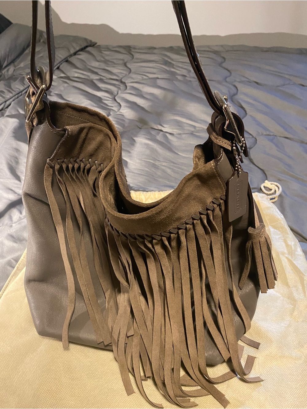 Coach Brown Suede and Leather Fringe Duffel Bag